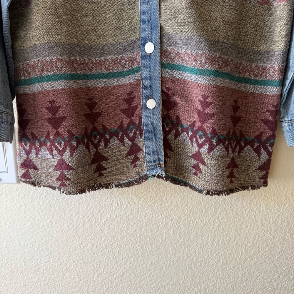 Denim & Aztec Pattern Oversized Patchwork Jacket … - image 6